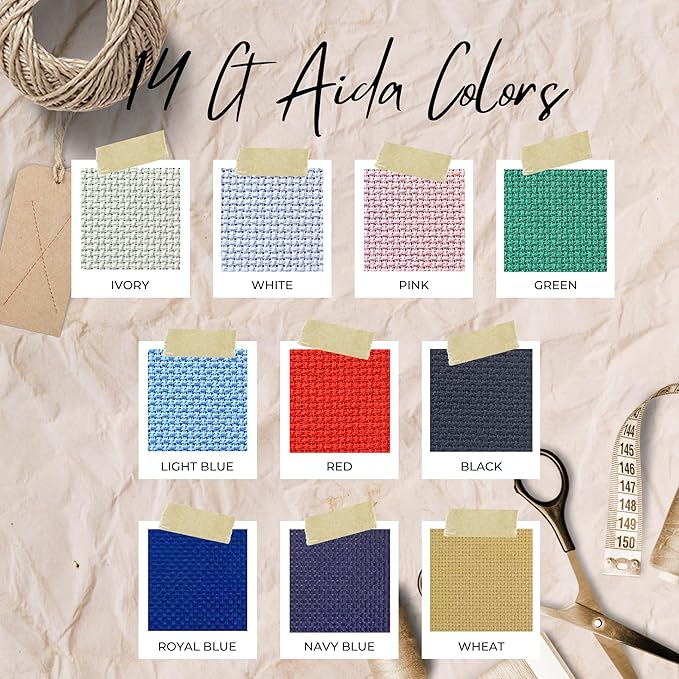 2 Sheets of Wheat 14 Count Aida Cloth – 18 x 18 Inch Pre-Cut Fabric Squares – Cross Stitch Fabric – 100% Cotton – Ideal for Needlework & Embroidery – The Knotty Unicorn