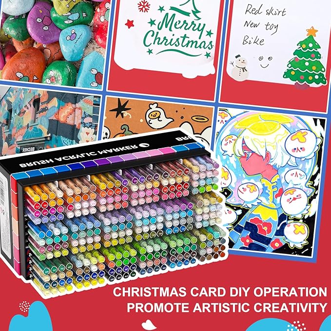 288 Colors Acrylic Paint Markers Soft Brush Tip, Water-Based Paint Pens with Automatic Ink Control System, Odorless, Waterproof, Quick-Dry, Lightfast, for Rock Painting, Canvas, Wood, Egg & DIY Crafts