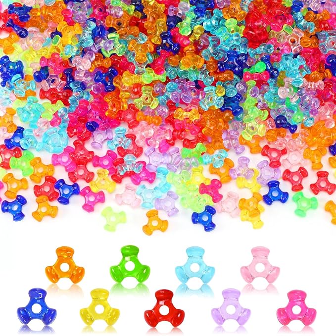 UPINS 1200Pcs Tri Beads, Colored Plastic Kandi Rainbow Triangle Bulk by UPINS