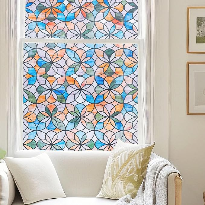 OHTMERU 3D Stained Glass Window Privacy Film, Heat Control UV Blocking Static by OHTMERU