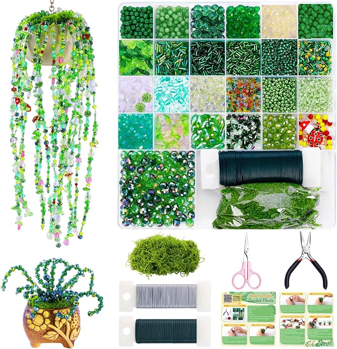 FOGWOWO 5422 Pcs Beaded Plant Kit Forever Plant Kit Green Glass Beads by FOGWOWO