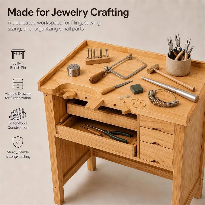 Jewelry Workbench, Heavy Duty Solid Wood Jewelers Bench - Image 3
