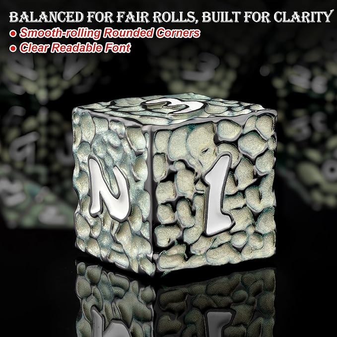 Haxtec Metal DND Dice Set Polyhedral D&D Dice Compatible with Dungeons and Dragons Gift TTRPG Black Green Metal Dice