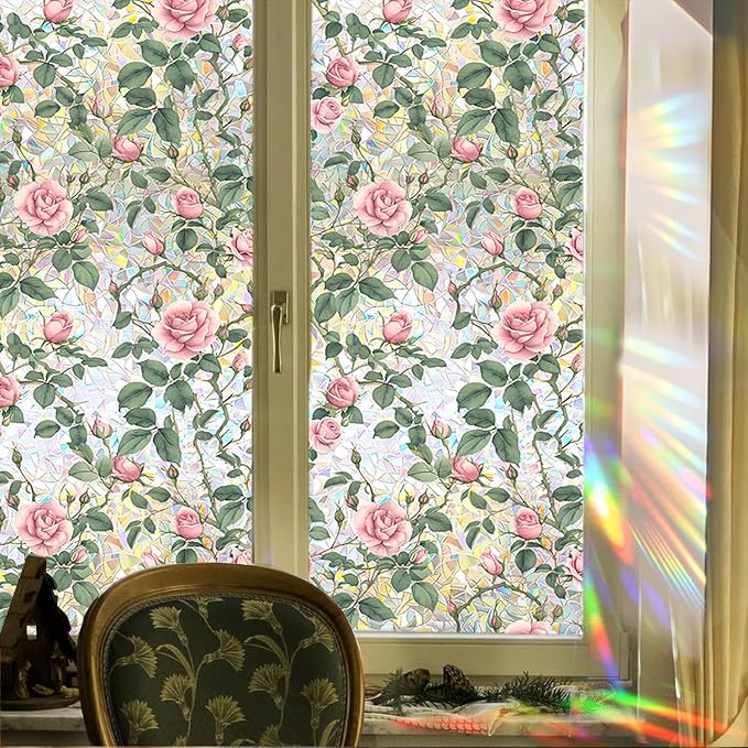 Floral Stained Glass Window Privacy Film, Retro Decorative Rainbow Window - Image 7