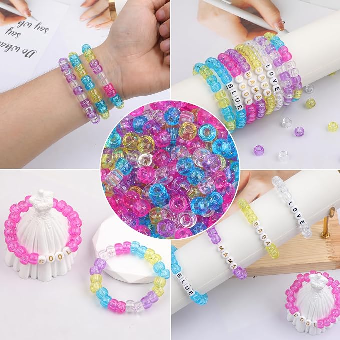 1000Pcs Pony Beads Bracelet 9mm Clear Plastic Barrel Pony Beads - Image 5