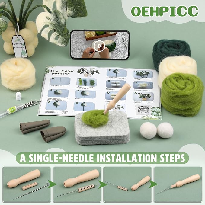 OEHPICC Needle Felting Kit for Beginners, Monstera Potted Plant Felt Kit | Wool - Image 4