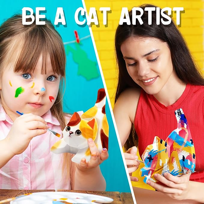 FUNZBO 4.3in Paint Your Own Cat Lamp Kit - Halloweens Arts and Crafts Supplies Painting Set for Kids Teens, DIY Night Light Toy for Toddlers Girls Boys Age 3 4 5 6 7 8 9 10 11 12 13 +