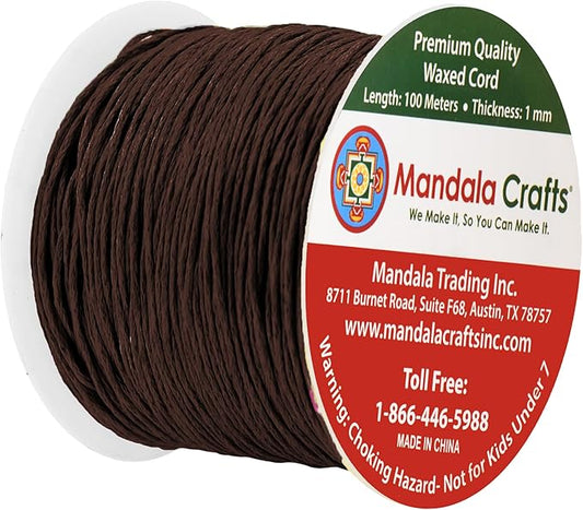 Mandala Crafts 1mm 109 Yards Bistre Brown Cotton Waxed Cord for Jewelry Making Bracelet Cord Waxed String - Beading String Thread Jewelry Cords for Necklaces String