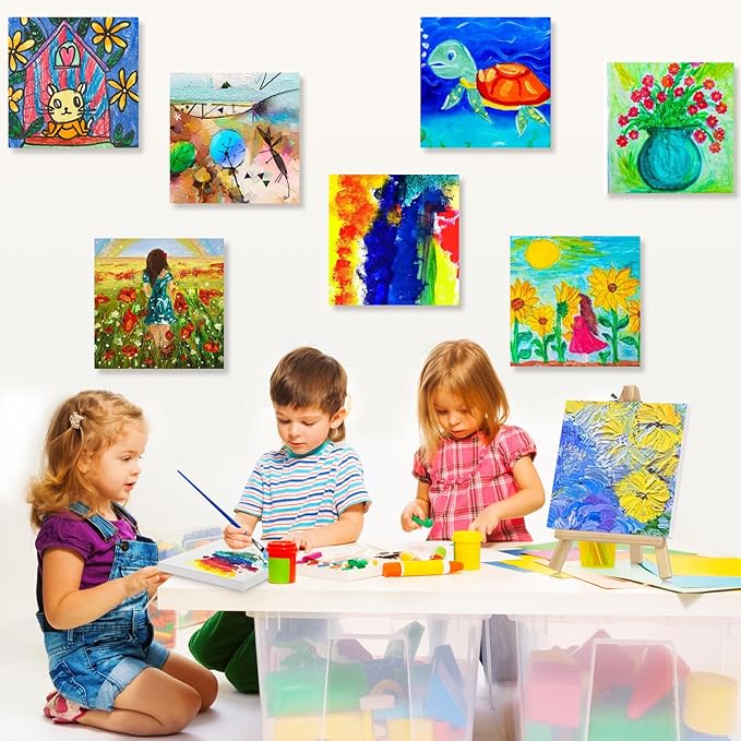 12PCS Mini Canvases for Painting - 4x4In Bulk Profile Small Square Canvases - 100% Cotton Mini Stretch Canvas for Children's Painting Art Supplies, School Home Decorating Projects