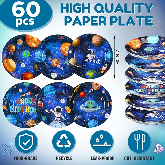 Funnymoom 60 Pcs Outer Space Birthday Party Supplies 7 Inch Solar System Paper - Image 2