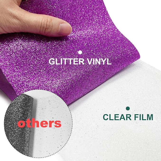Glitter HTV Heat Transfer Vinyl Rolls- 10" x 8ft. Glitter HTV for Shirts. Iron on Vinyl and Heat Transfer Vinyl for All Cutters Machines. Easy to Cut & Weed Heat Vinyl Designs (Purple)