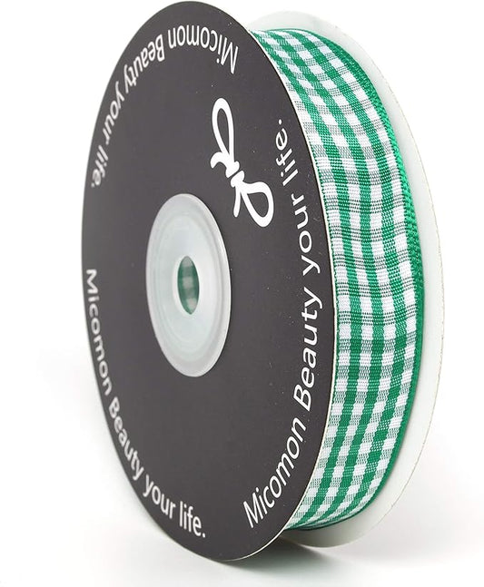 Green Gingham Plaid Checked Ribbon 25 Yards Each Roll 100% Polyester (5/8",Green)