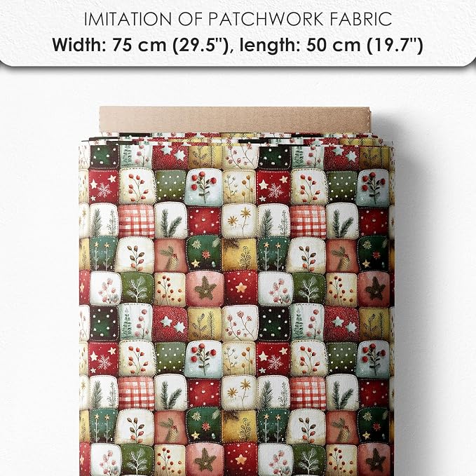 Christmas Patchwork Mushroom House Fabric Panel – Single Continuous Cotton - Image 7