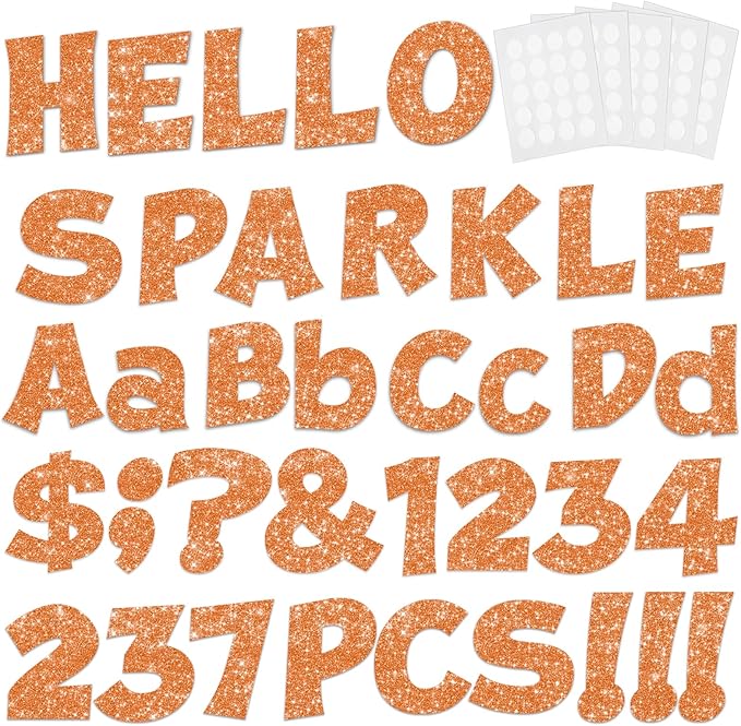 237 Pcs Glitter Bulletin Board Letters, Numbers and Punctuation, Poster Board Letters Alphabet Cut Out Cardboard Letters Accessories for Classroom Display Decorating Supplies 4inch (Orange)