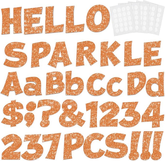 237 Pcs Glitter Bulletin Board Letters, Numbers and Punctuation, Poster Board Letters Alphabet Cut Out Cardboard Letters Accessories for Classroom Display Decorating Supplies 4inch (Orange)