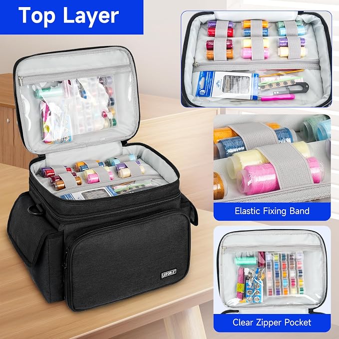 LEFOR·Z Sewing Supplies Organizer, Double-Layer Sewing Accessories Storage Bag - Image 3