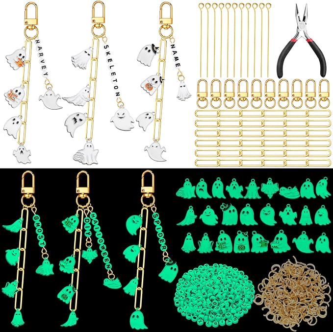 558 Pcs Halloween Ghost Charms Keychain Making Kit DIY Ghost Glow in The Dark by CraftyDream