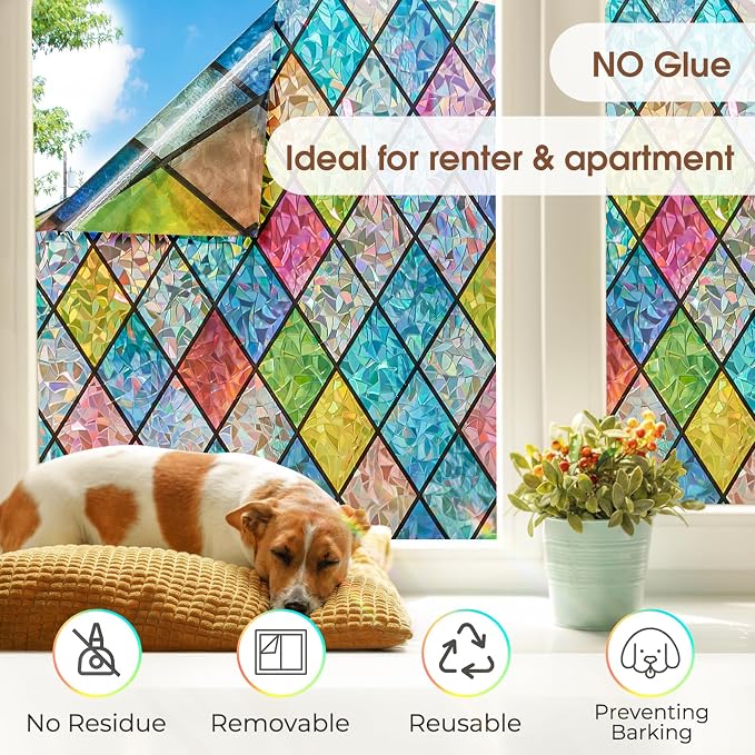 Coavas Window Privacy Film Stained Glass, Static Cling Window Stickers - Image 5