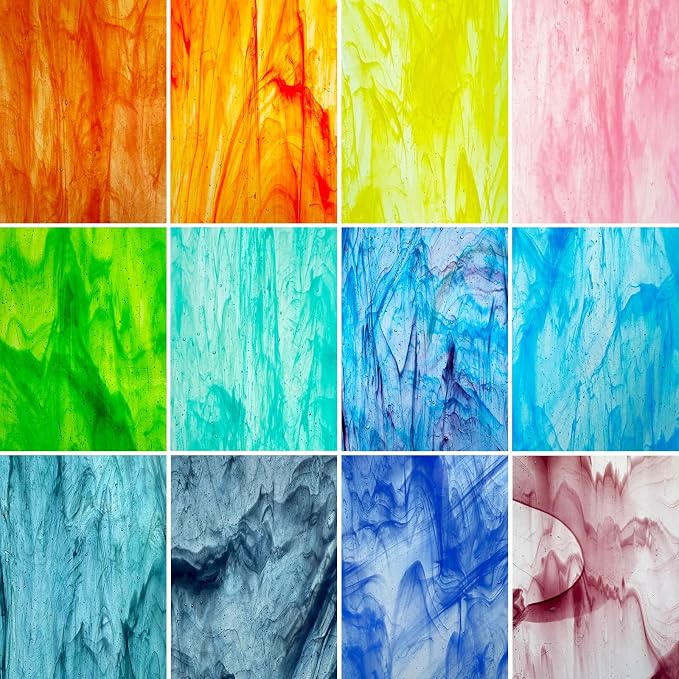 LITMIND 12 Sheets Streaky Transparent Stained Glass Pack – Mystic Wispy Rainbow by LITMIND