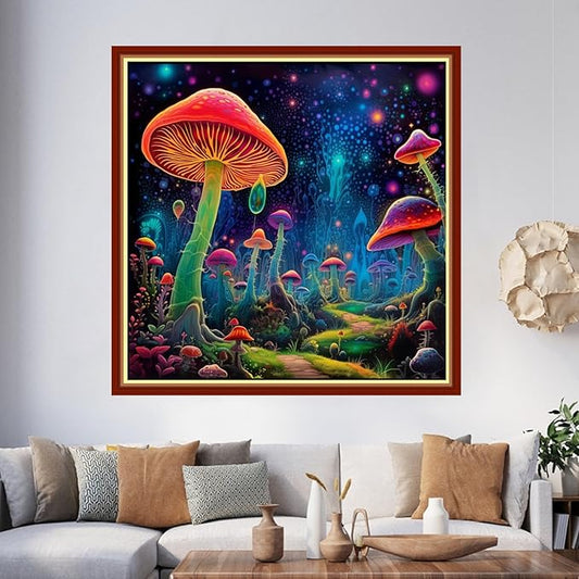 Foxhool Beginners Cross Stitch Kits Stamped Full Range of Embroidery Kits for Adults DIY Cross Stitches kit Embroidery Patterns for Needlepoint kit-Colorful Mushrooms 17.7x17.7 inch