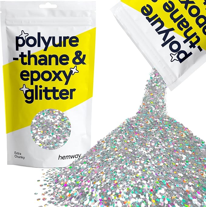 Hemway Polyurethane & Epoxy Resin Glitter 100g / 3.5oz Metallic Crystal Flake Additive for Flooring Jewelry Tumblers Glass Pigment - Extra Chunky (1/24" 0.040" 1mm) - Silver Holographic