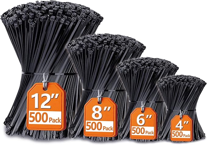 Zip Ties Assorted Sizes, 2000 Pack, UV Resistant Wire Ties by ANOSON by ANOSON