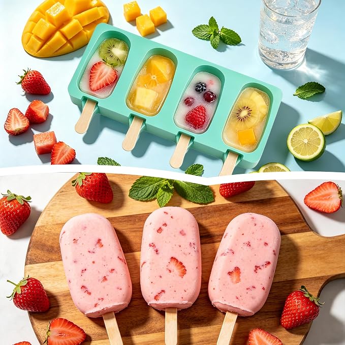 Popsicles Molds, Reusable Silicone Ice Pop Cream Cakesicle Maker Mold 4 Cavities - Image 4