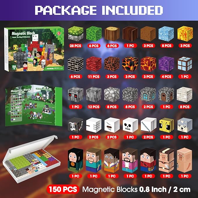 150PCS Magnetic Blocks, Magnet Tiles Toys for Kids, Magnetic Building Blocks Cubes, STEM Montessori Stacking Magnets for Kids, Birthday Gifts for Boys and Girls Age 3+ Years Old