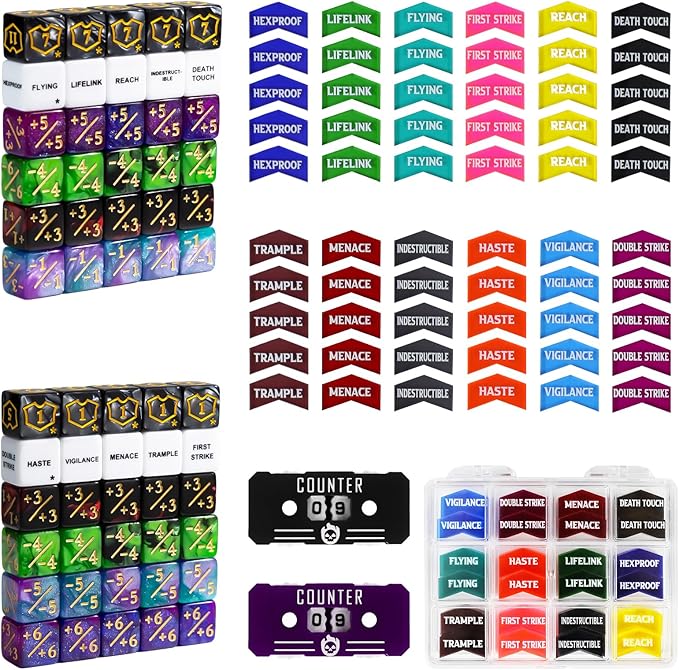 122PCS MTG Keyword Tokens & Dice & Life Counter Set for Magic Card, Health Tracker Life Counter Bulk Ability MTG Dice Set, Compatible with TCG Card Gaming Accessories CCG Creature Stats