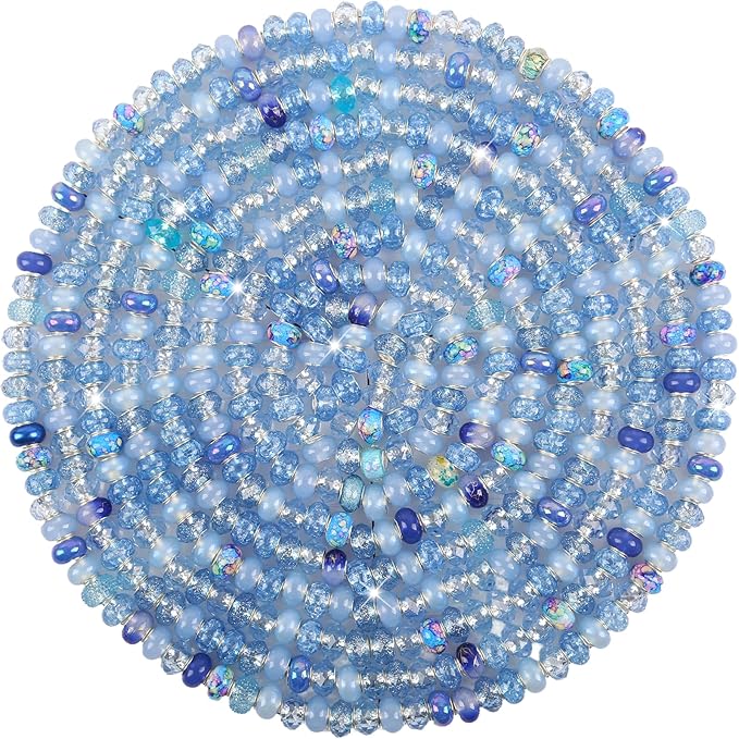 200Pcs Large Hole Beads Spacer Beads Blue Assorted European Craft Big Beads by BRACELETMAKINGKIT
