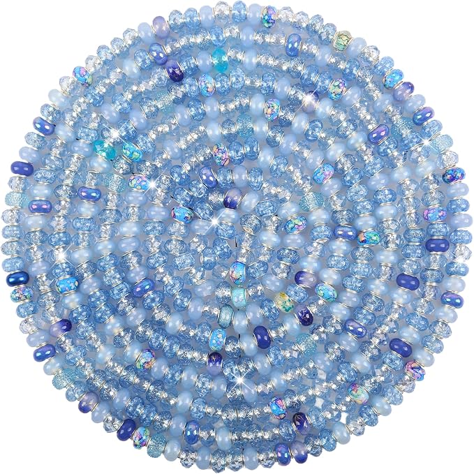 60Pcs Large Hole Beads Spacer Beads Blue Assorted European Craft Big Beads by BRACELETMAKINGKIT