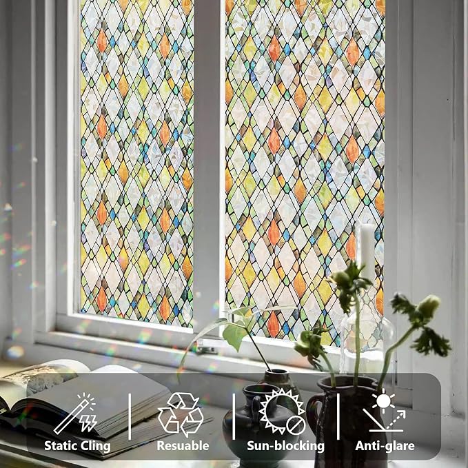 Window Privacy Film Stained Glass 35.4" x 157.4" Rainbow | Static cling – no - Image 6