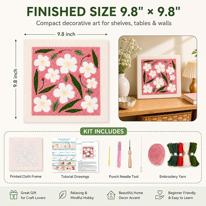 HRTHRT Punch Needle Kit for Beginners, 9.8" Frame Yarn Craft Set. | Punch - Image 2