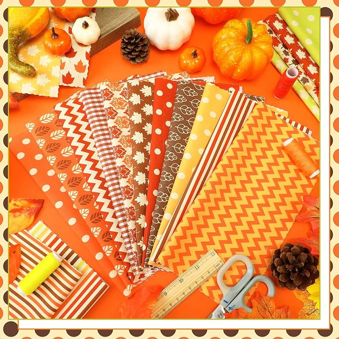 HunnmingRe 20 Pcs 10''x10'' Fall Quilting Fabric Square Autumn Maple Leaves - Image 4