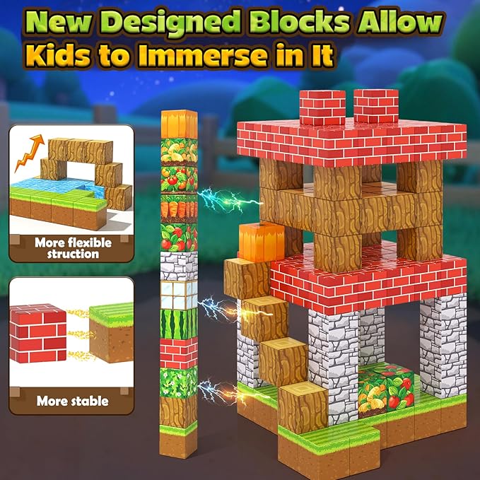 150PCS Magnetic Blocks - Build Mine Magnet World Farm Edition, Magnetic Kids Games for Boys & Girls Age 3-5 4-8 6-8, STEM Sensory Construction Classroom Must Haves Building Toys for Toddlers