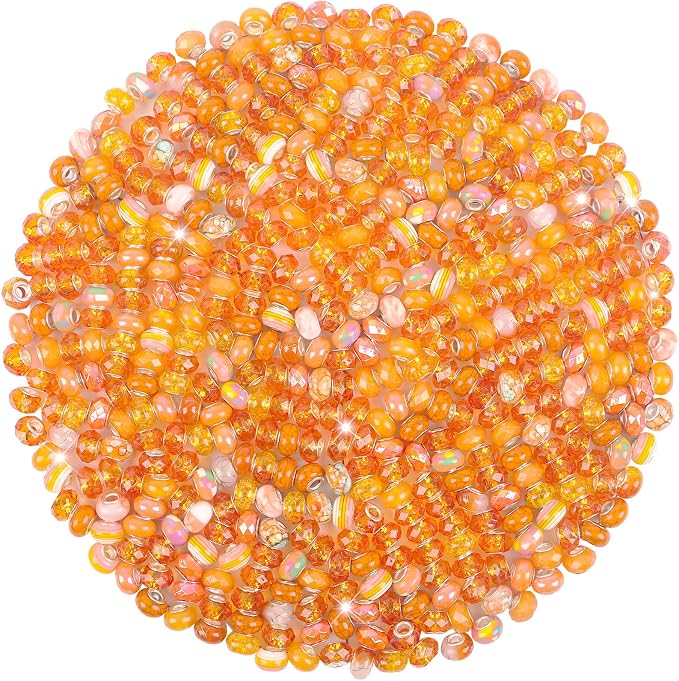 60Pcs Large Hole Beads Spacer Beads Orange Assorted European Craft Big Beads by BRACELETMAKINGKIT