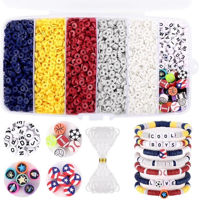 Red White and Blue Clay Beads, Clay Beads by Funtopia