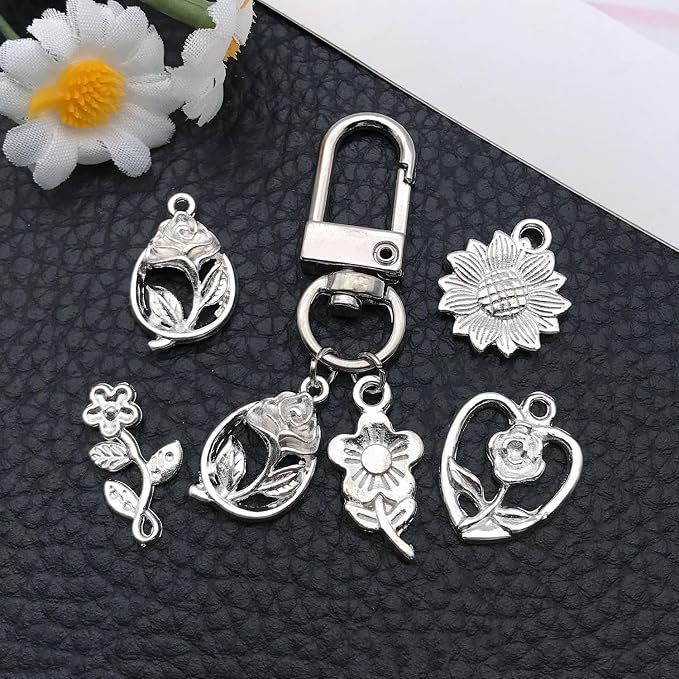 WOCRAFT 60pcs Bright Silver Flowers Bracelet Charms - Image 6