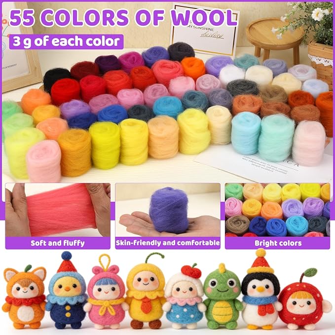 LOKUNN Needle Felting Kit, 55 Colors Felting Wool Kit - Image 3