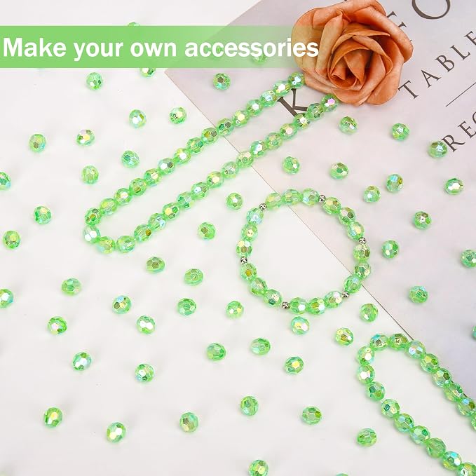 BONNY BOXX 1000pcs 6mm Acrylic Faceted Round Crystal Beads Transparent Green AB - Image 3