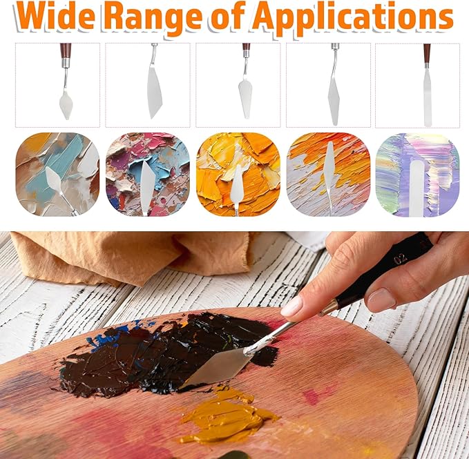 27 Piece Palette Knife Set, Stainless Steel Spatula Art Spatula Pallet Knife Painting Knives with Wood Handle Oil Painting Accessories for Oil, Acrylic Paint Various Color Mixing Tools