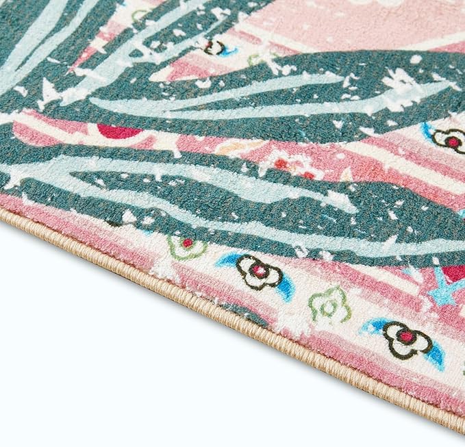 Hippie Rugs, 2x3 Faux Wool Tropical Pink Boho Throw Rugs for Bathroom Kitchen Small Indoor Entryway Rug Modern Vintage Distressed Indian Accent Floor Mat Non-Slip Washable