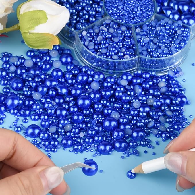 NACHLYNN 6480 Pcs Flat Back Pearl 7 Sizes Half Round Beads Blue - Image 4
