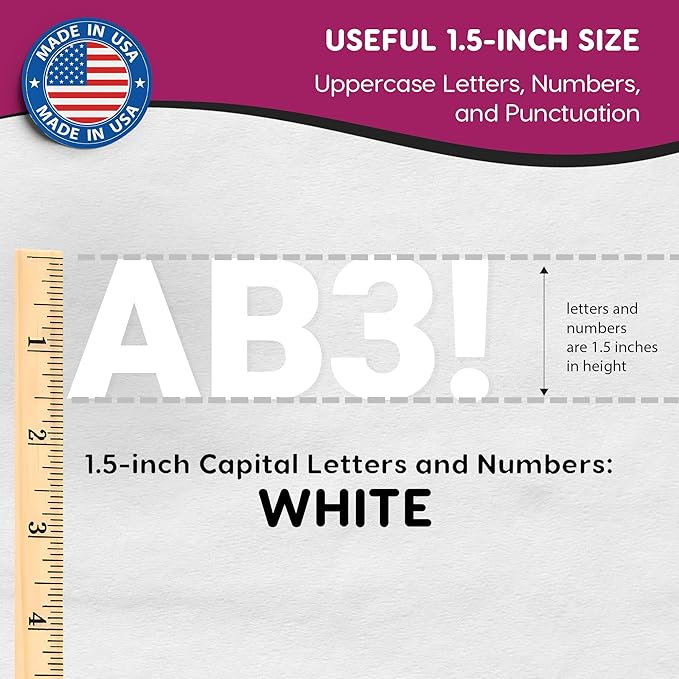 FreshCut Crafts 636 Pcs 1.5 in. White Bulletin Board Letters & Numbers, Capital Alphabet Letters, Numbers, Punctuation, US Made Card Stock Punch Out Letters for Posters, Bulletin Boards, Classroom