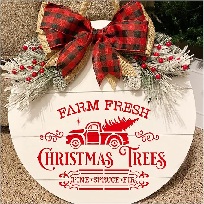 10 Pieces Christmas Stencils Reusable, 8 X 11 Inch Holiday Farm Fresh Christmas Tree Stencils for Painting on Wood Sign Windown DIY Crafts Fabric Canvas Winter Decor (10pcs A4 chrismtas-Old)