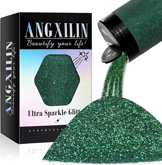 High Capacity 260g Shaker Bottle Package Metalic Fine Glitter,ANGXILIN for Tumbler Jewelry Making,Epoxy Resin DIY Craft,Face Body Nail Art Fine Glitter (Forest Green)