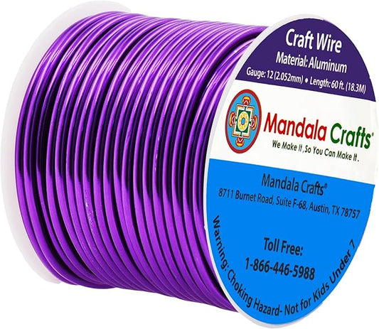 Mandala Crafts 12 Gauge Anodized Aluminum Craft Wire for Jewelry Making - 60 FT Colored Flexible Purple Wire - Bendable for Bonsai Armature Crafting Sculpting