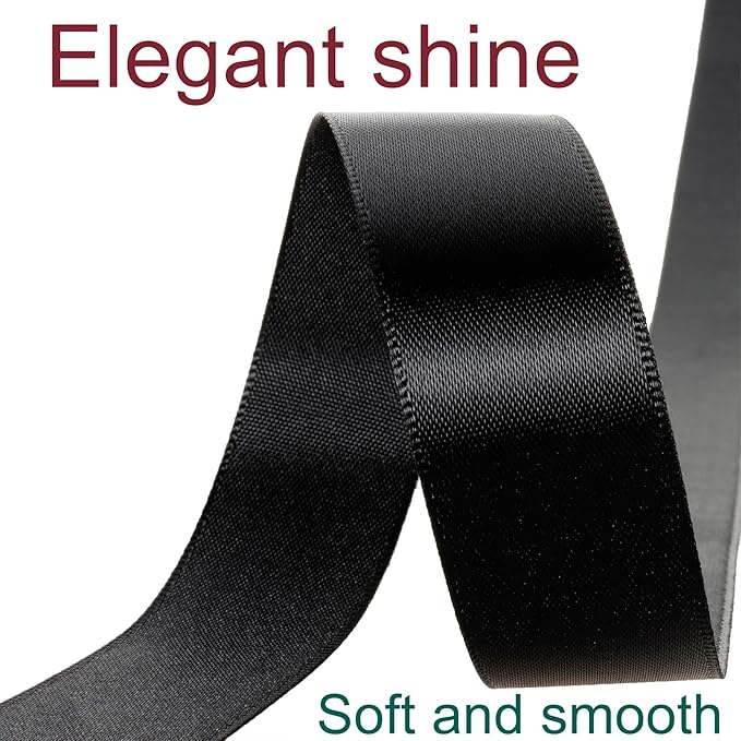 1 Inch Black Ribbon, 50 Yards Craft Polyester Satin Ribbon Perfect for Gift Wrapping, Handmade Roses, Wedding Party Decorations and DIY Crafts