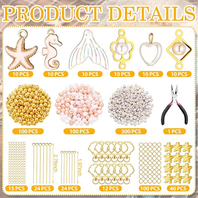 Cunno 776 Pcs Beach Seashell Bag Charm Making Kit, Ocean Coastal DIY Keychain - Image 2