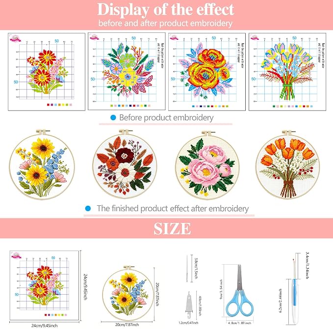 Zhenqing 4-Piece Floral Cross Stitch Kit - Image 5